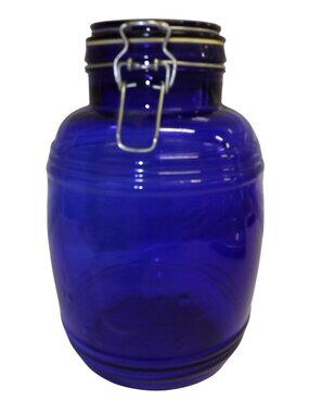Cracker Barrel Style Cobalt Style Glass 3QT Cookies Flour Sugar Canister Jar